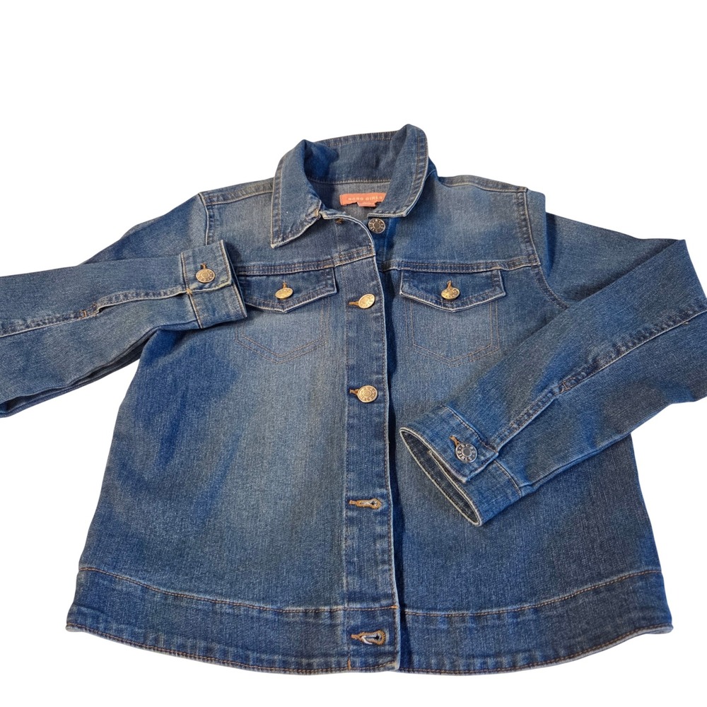 BCBG Girls Denim Jacket Kids Size M 10/12 Blue Excellent Stretch Jean Trucker